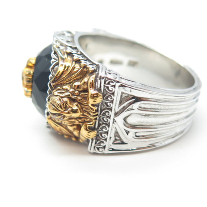 FRANKLIN MINT Sterling Silver 2-Tone Real Ruby Black Spinel Griffin Ring Size 12