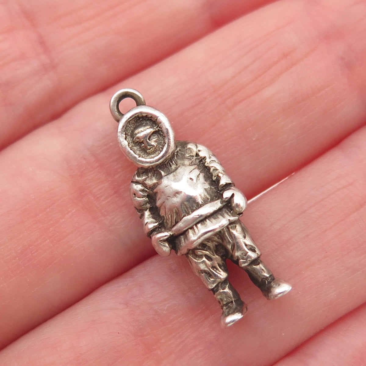 Old Pawn 925 Sterling Silver Vintage Alaskan Inuit Oxidized Mini Charm Pendant