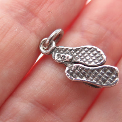 925 Sterling Silver Vintage Flip Flops Oxidized Minimalist Charm Pendant