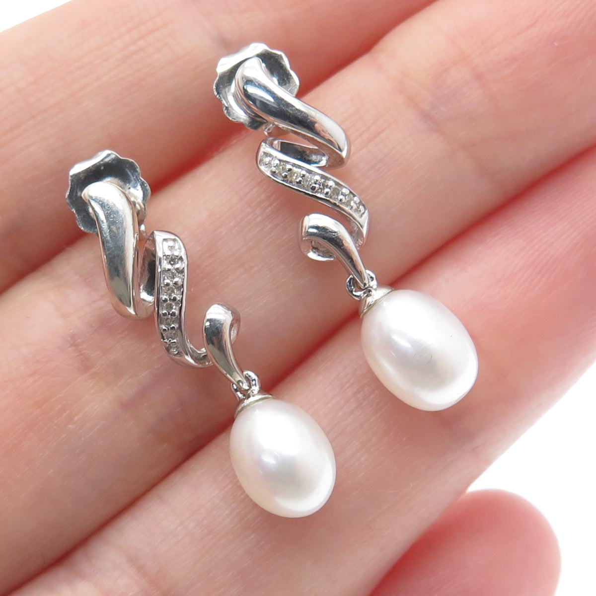 RL RICHLINE 925 Sterling Real Round-Cut Diamond & Pearl Twisted Earrings
