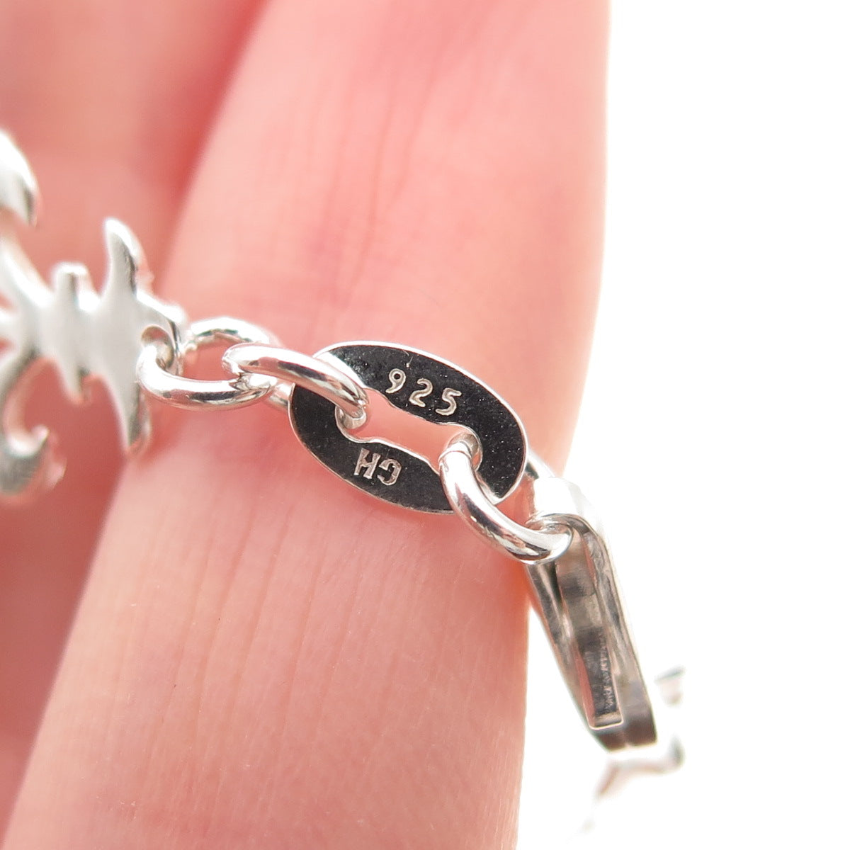 925 Sterling Silver Vintage Fleur de Lis Link Bracelet 7.25"