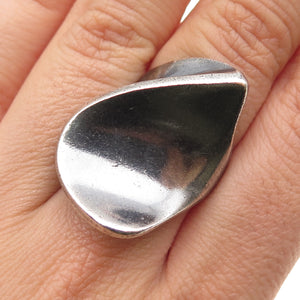 925 Sterling Silver Vintage Modernist Petal Oxidized Ring Size 6.5