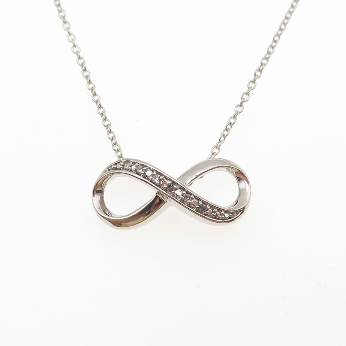 925 Sterling Silver Real Round-Cut Diamond Infinity Cable Chain Necklace 18"