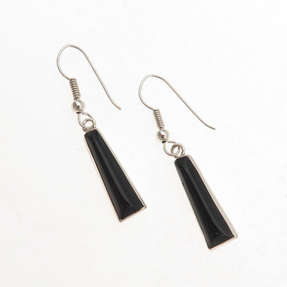 925 Sterling Silver Vintage Real Black Onyx Dangle Earrings