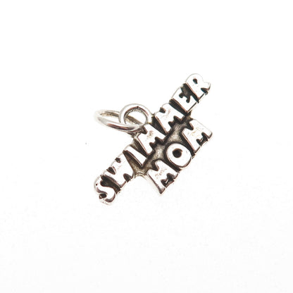 Sundancer 925 Sterling Silver Vintage Swimmer Mom Oxidized Mini Charm Pendant