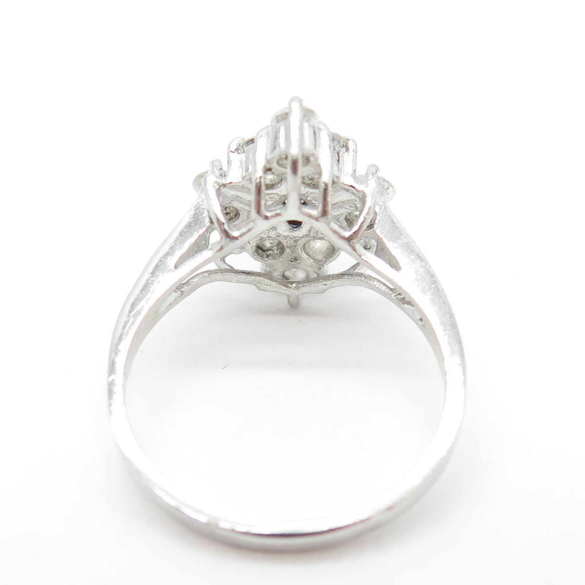 925 Sterling Silver Real Marquise-Cut Sapphire & Round C Z Ring Size 7.25