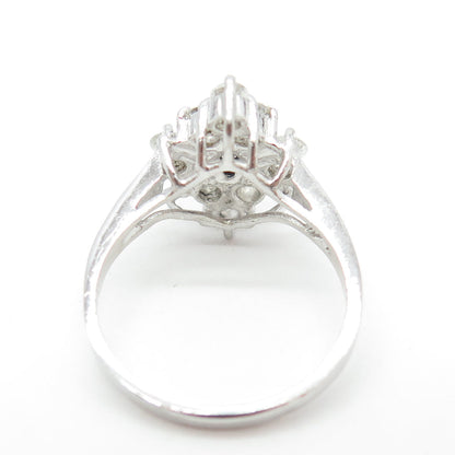 925 Sterling Silver Real Marquise-Cut Sapphire & Round C Z Ring Size 7.25