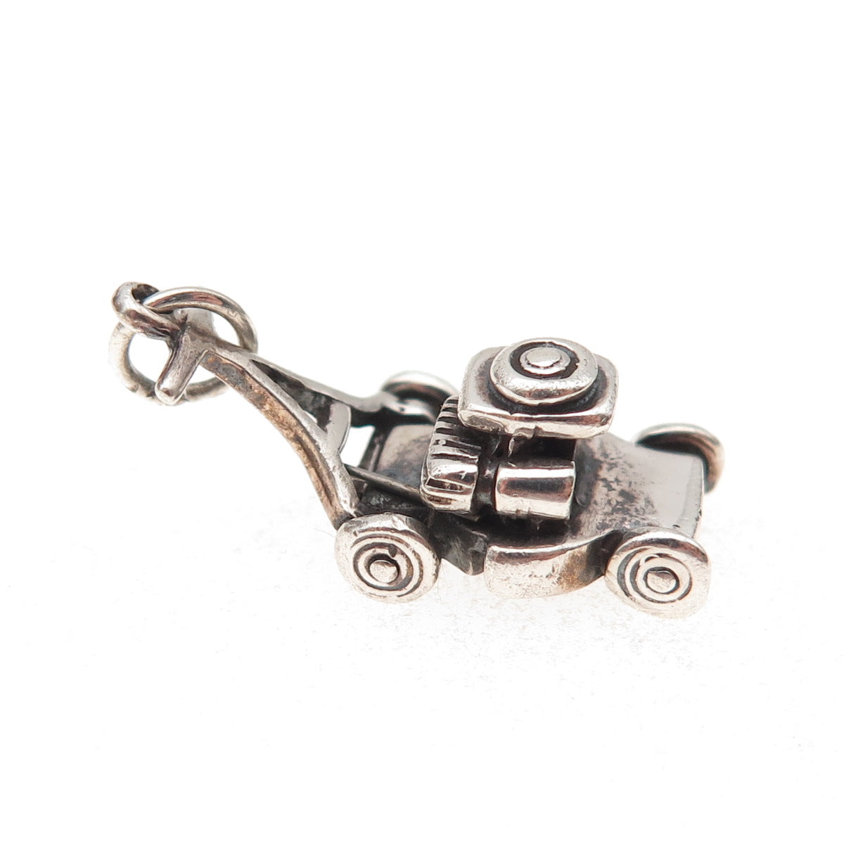 925 Sterling Silver Vintage Lawnmower Oxidized 3D Charm Pendant