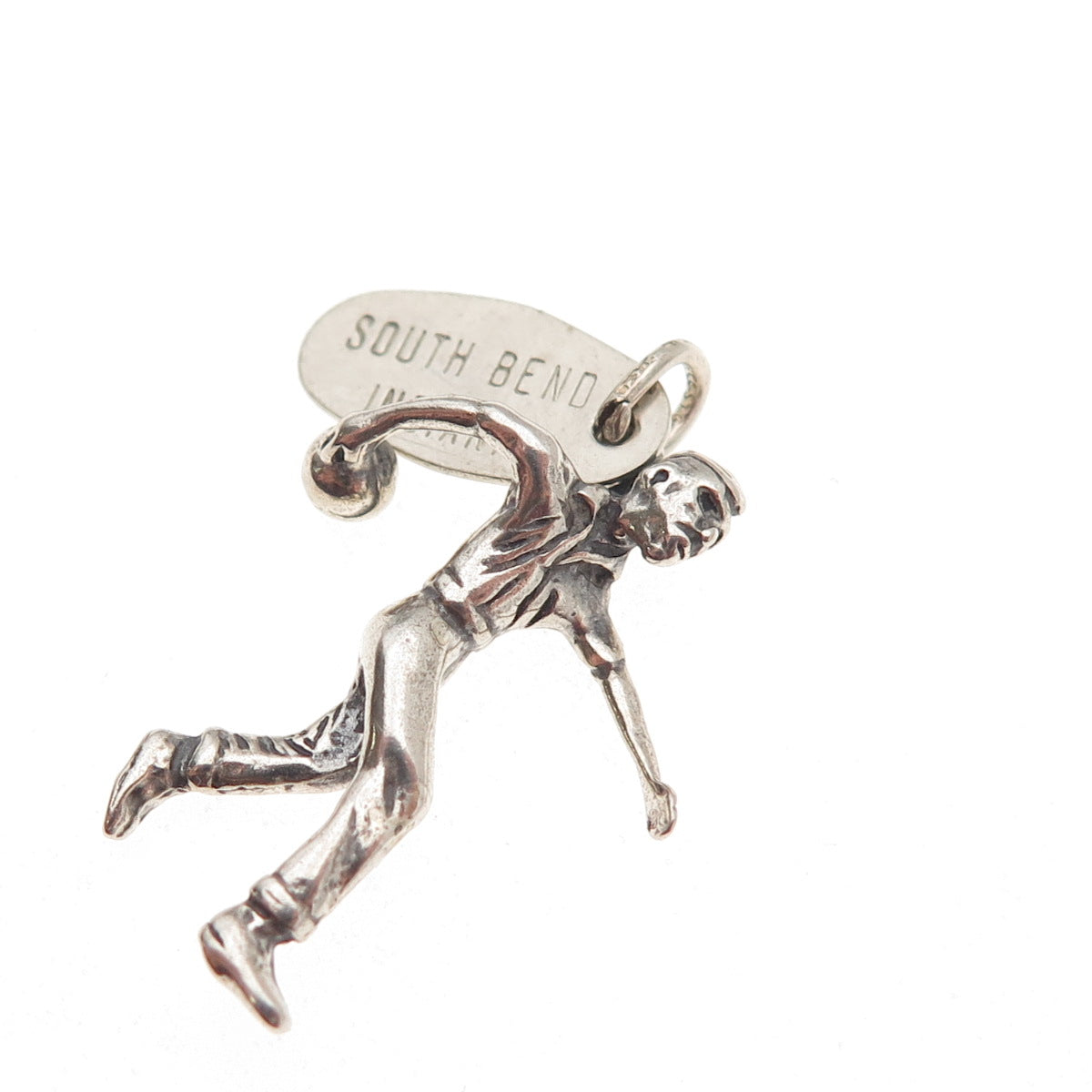 925 Sterling Silver Vintage South Bend Indiana Bowler 3D Mini Charm Pendant