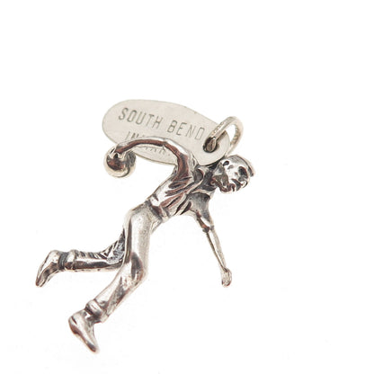 925 Sterling Silver Vintage South Bend Indiana Bowler 3D Mini Charm Pendant