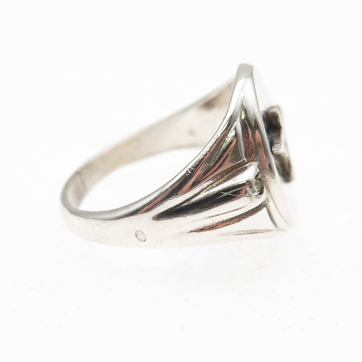 925 Sterling Silver Antique WWII Rhinestone US Air Force Signet Ring Size 8.5