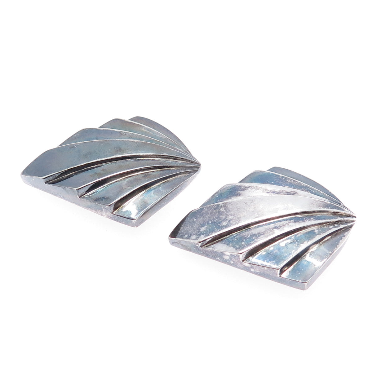 KRYPELL 925 Sterling Silver Vintage Modernist Floral Oxidized Clip On Earrings