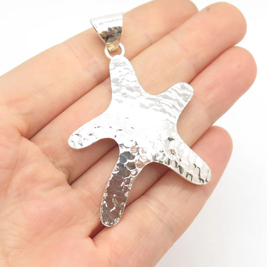 925 Sterling Silver Vintage Hammered Finish Sea Star / Starfish Pendant