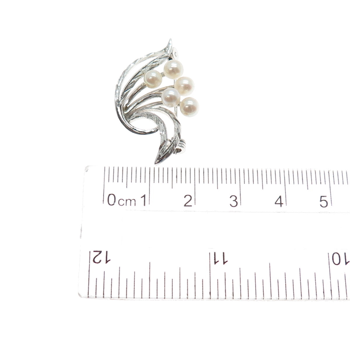925 Sterling Silver Antique Art Deco Real Pearl Floral Pin Brooch