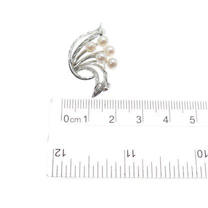 925 Sterling Silver Antique Art Deco Real Pearl Floral Pin Brooch