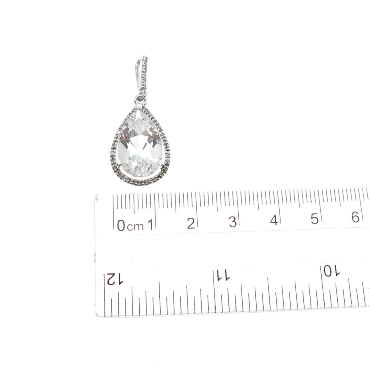925 Sterling Silver Real Round-Cut Diamond & Pear-Cut White Topaz Charm Pendant