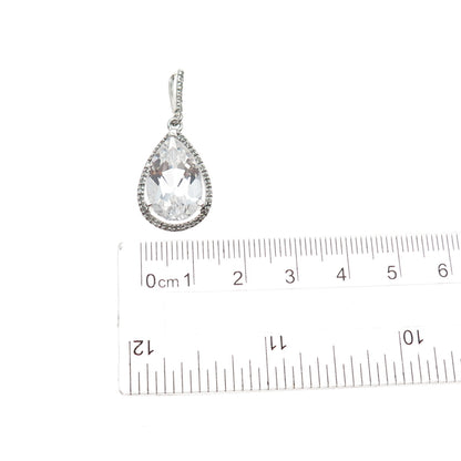 925 Sterling Silver Real Round-Cut Diamond & Pear-Cut White Topaz Charm Pendant