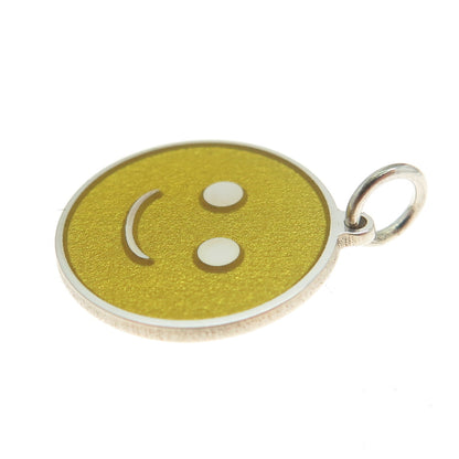 925 Sterling Silver Yellow Enamel Smiling Face Emoji Minimalist Charm Pendant