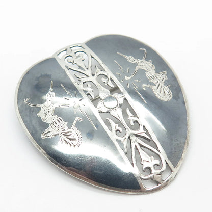 925 Sterling Silver Vintage Siam Niello Hindu Goddess Ornate Pin Brooch