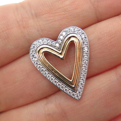 RL RICHLINE 925 Sterling Silver 2-Tone Round-Cut C Z Heart Slide Charm Pendant