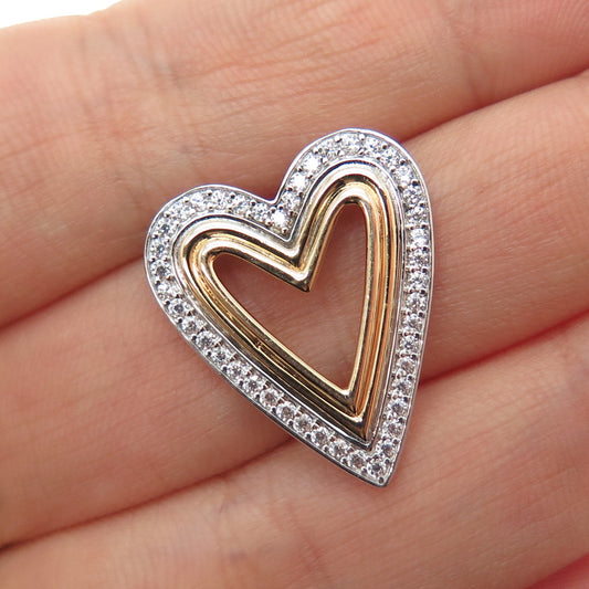 RL RICHLINE 925 Sterling Silver 2-Tone Round-Cut C Z Heart Slide Charm Pendant