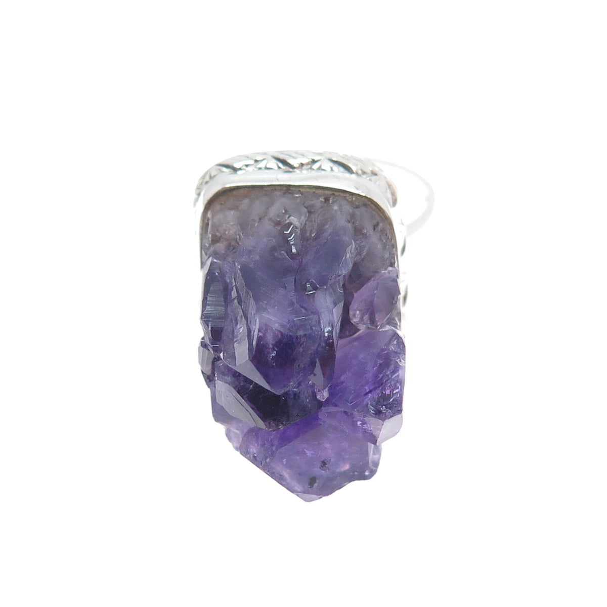 925 Sterling Silver Vintage ASC Real Amethyst Modernist Statement Ring Size 8.25