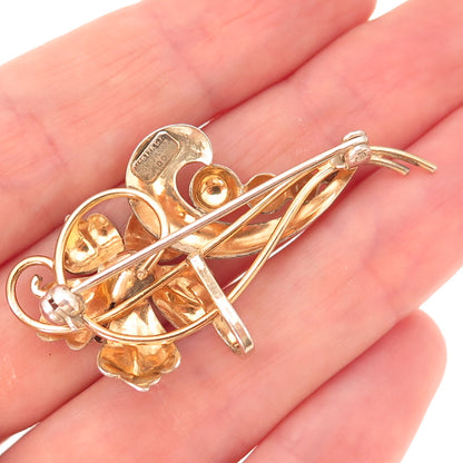 925 Sterling Silver 1/20 12K Gold Filled Vintage Orchid Pin Brooch / Pendant