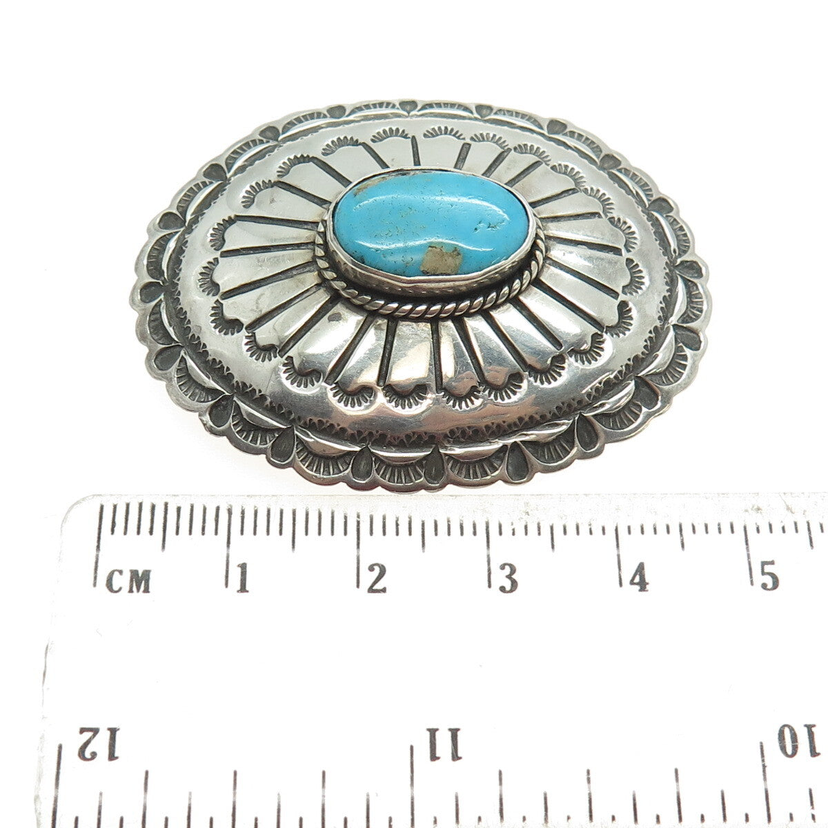 Old Pawn 925 Sterling Vintage Southwestern Turquoise Concho Tribal Brooch