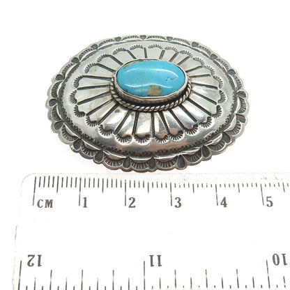 Old Pawn 925 Sterling Vintage Southwestern Turquoise Concho Tribal Brooch