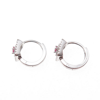 925 Sterling Silver Pink & White C Z Hoop Earrings