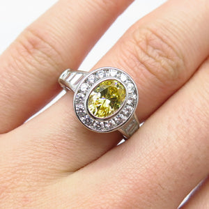 925 Sterling Silver White & Citrine-Tone C Z Ring Size 7.25