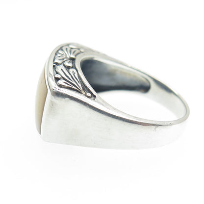 CHAPAL ZENRAY 925 Sterling Silver Vintage Real Cream Mother-of-Pearl Ring Size 7