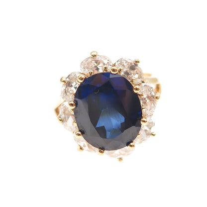 925 Sterling Silver Gold Plated Lab-Created Sapphire & C Z Ring Size 7