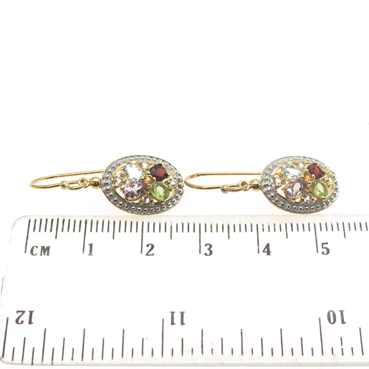 925 Sterling Silver Gold Plated Real Blue Topaz Garnet Peridot Amethyst Earrings