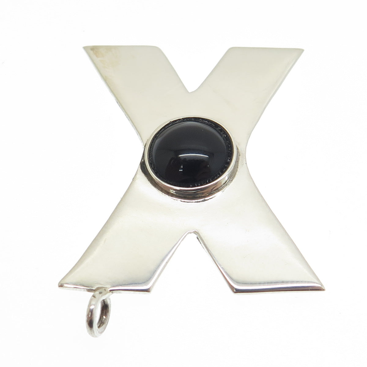 925 Sterling Silver Vintage Mexico Real Black Onyx Letter "X" Modernist Pendant