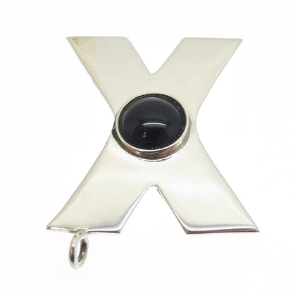 925 Sterling Silver Vintage Mexico Real Black Onyx Letter "X" Modernist Pendant