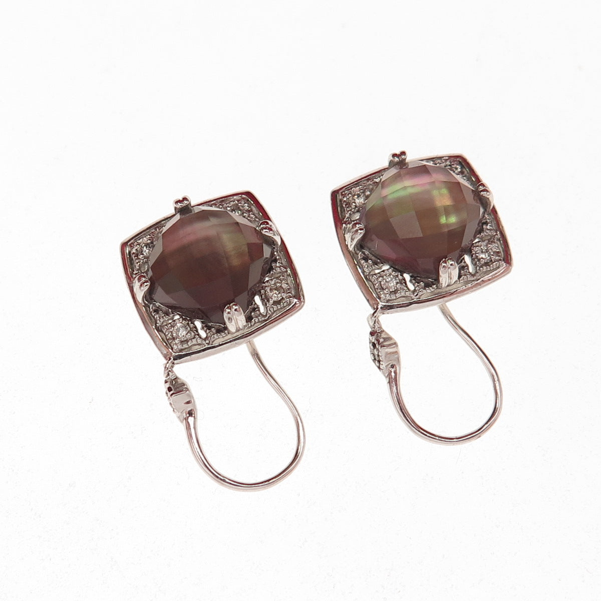 Gabriel & Co. 925 Sterling Silver Real Diamond & Abalone Shell Dangle Earrings