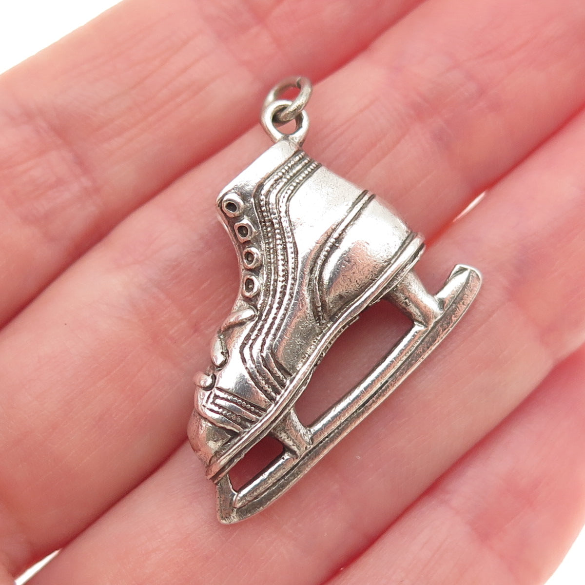 BEAU 925 Sterling Silver Vintage Ice Skating Shoe Oxidized Charm Pendant