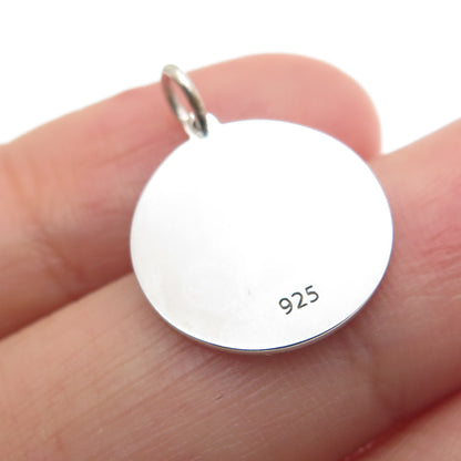 925 Sterling Silver Purple Enamel Ice Cream Round Tag Minimalist Charm Pendant