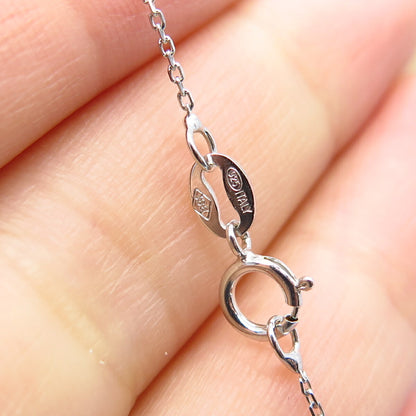 925 Sterling Silver Italy White Black Diamond Open Heart Rolo Chain Necklace 17"