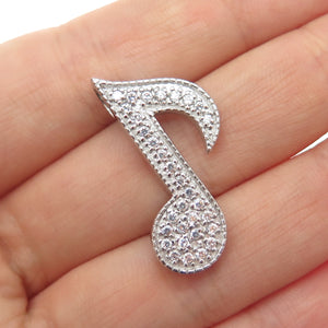 925 Sterling Silver Round-Cut C Z Music Note Slide Charm Pendant