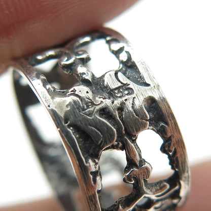 ALBO 835 Silver Vintage Rose Flower Oxidized Band Ring Size 9