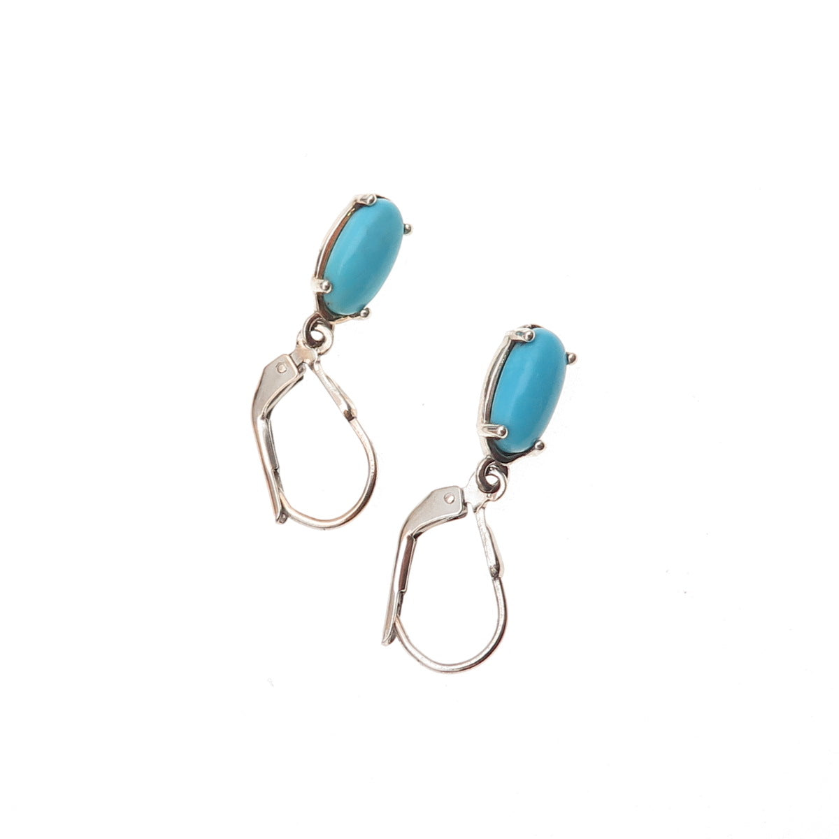 D'Joy 925 Sterling Silver Real Sleeping Beauty Turquoise Dangle Earrings