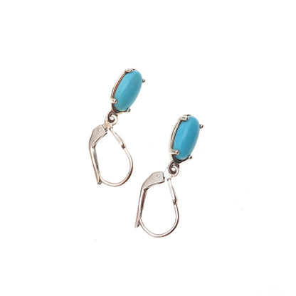 D'Joy 925 Sterling Silver Real Sleeping Beauty Turquoise Dangle Earrings