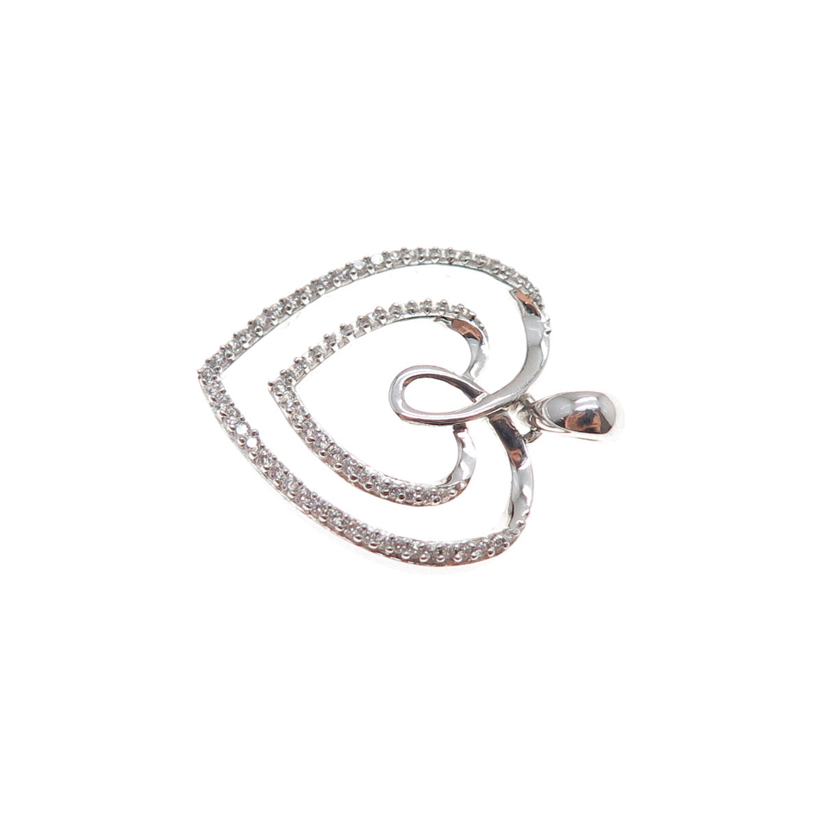 925 Sterling Silver Round-Cut C Z Double Heart Charm Pendant