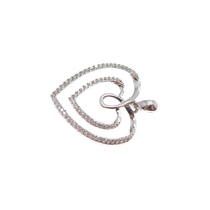 925 Sterling Silver Round-Cut C Z Double Heart Charm Pendant