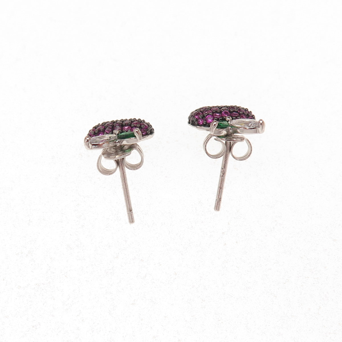 925 Sterling Silver White Green & Pink C Z Apple Stud Earrings