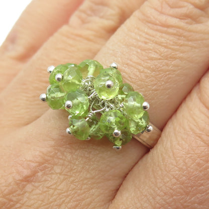 925 Sterling Silver Vintage Real Peridot Bead Charm Ring Size 9.25