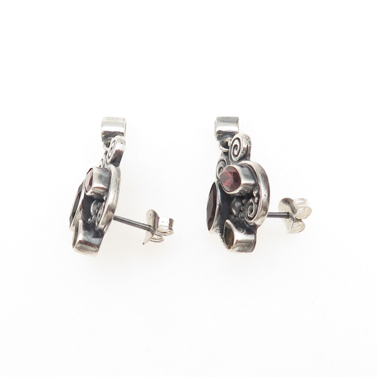 SAJEN 925 Sterling Silver Vintage Real Red Garnet & Citrine Oxidized Earrings