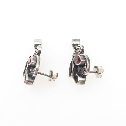 SAJEN 925 Sterling Silver Vintage Real Red Garnet & Citrine Oxidized Earrings